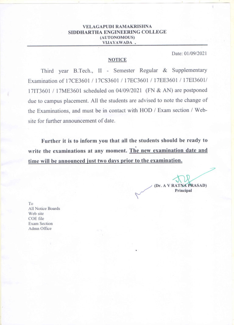 B.Tech III Year II Sem Regular & Supple Examinations Are Postponed ...