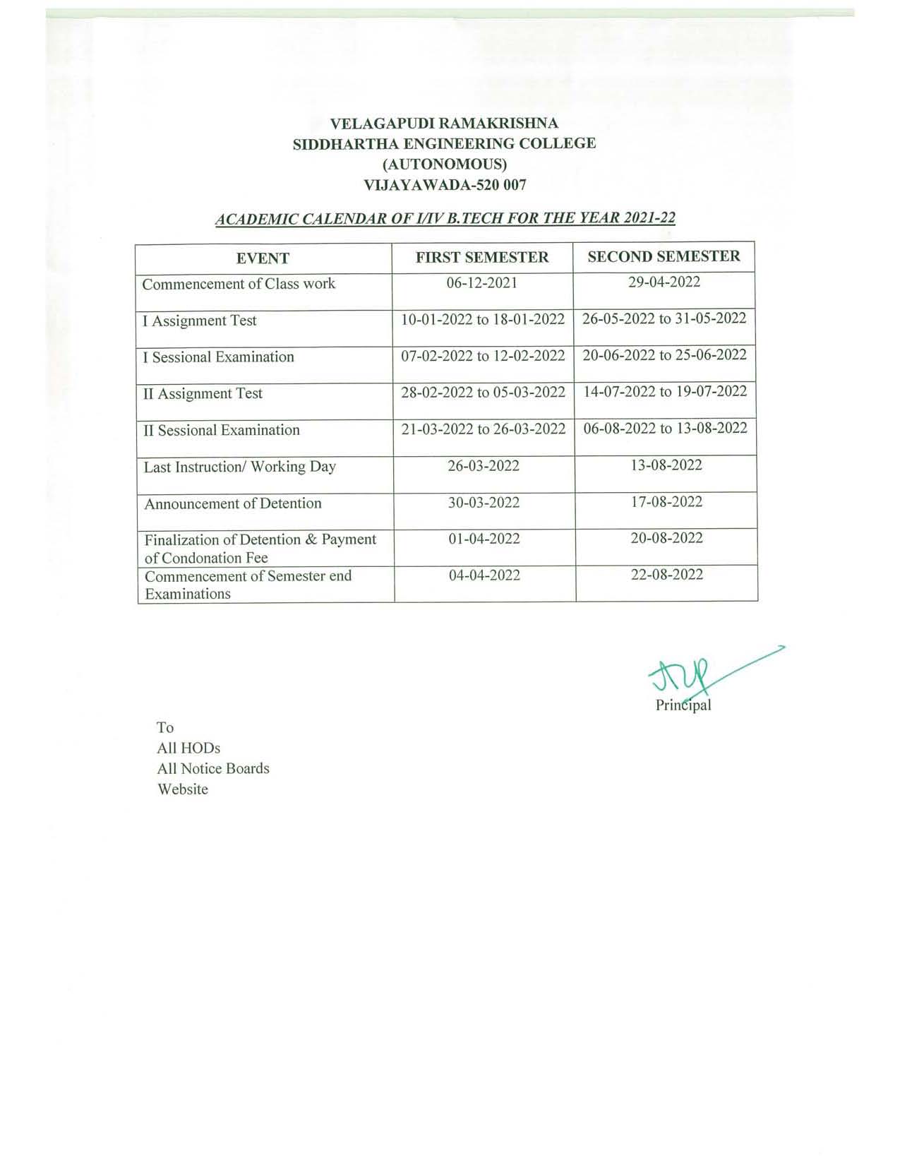 Academic Calendar Of I/IV B.Tech For The Year 2021-22 – VRSEC ...