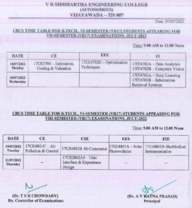 Timetable For CBCS B.Tech., VII & VIII-Semesters (VR17) Exams, July ...