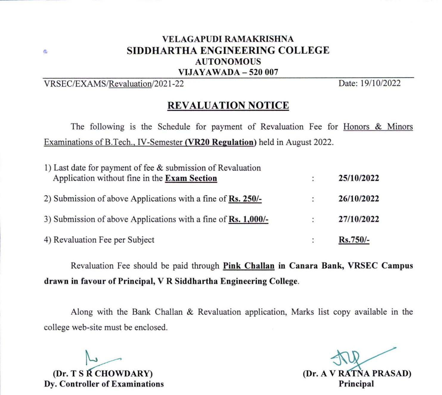 Revaluation Notice Of B.Tech., Honors & Minors IV-Semester Exams ...